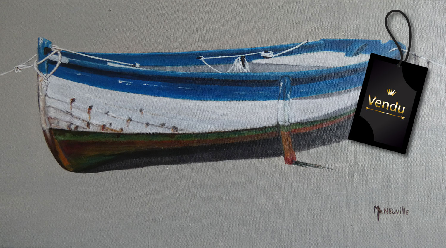 Barque Bleu Blanc fond écru